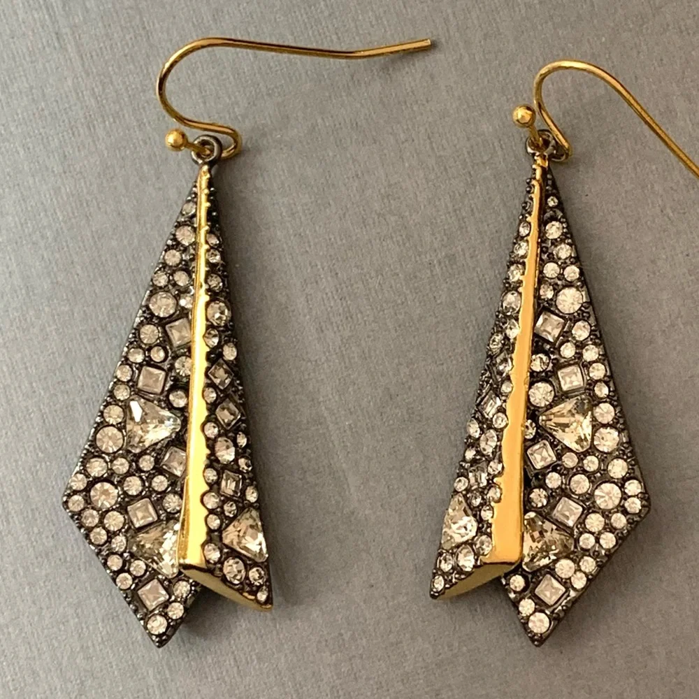 ALEXIS BITTAR• NEW Gold Black Layered Origami Spiked Shard Crystal Drop Earrings - Picture 12 of 14